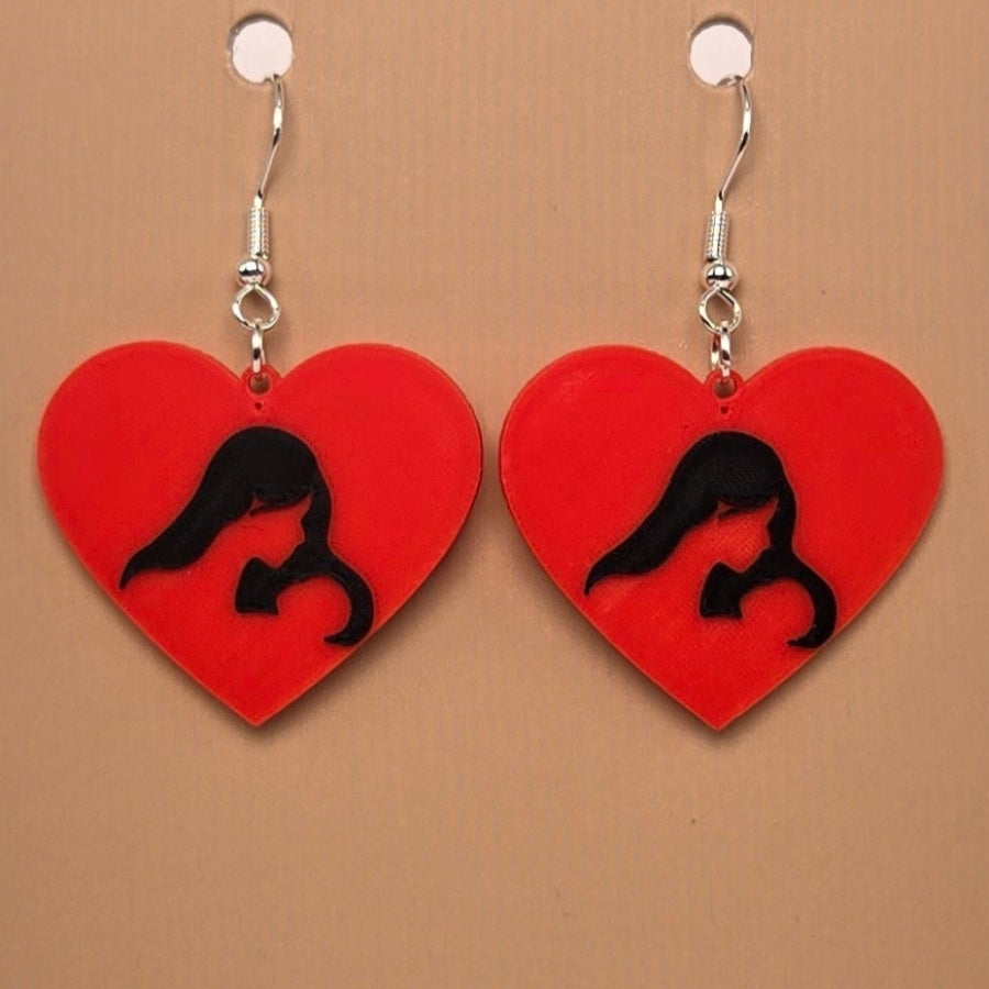 Boucle d'oreille en forme de Cœur mère et bébé avec crochets hypoallergéniques sans nickel